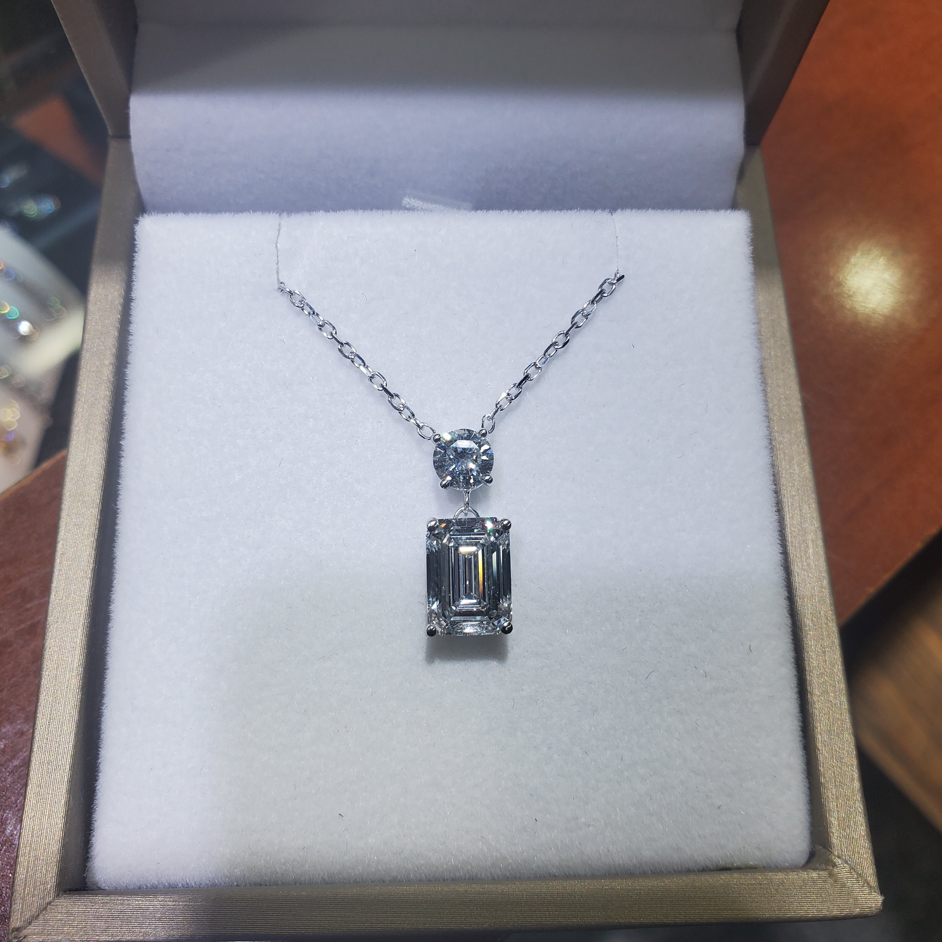 3ct Emerald and Half carat Round Diamond Dangle Pendant image 4