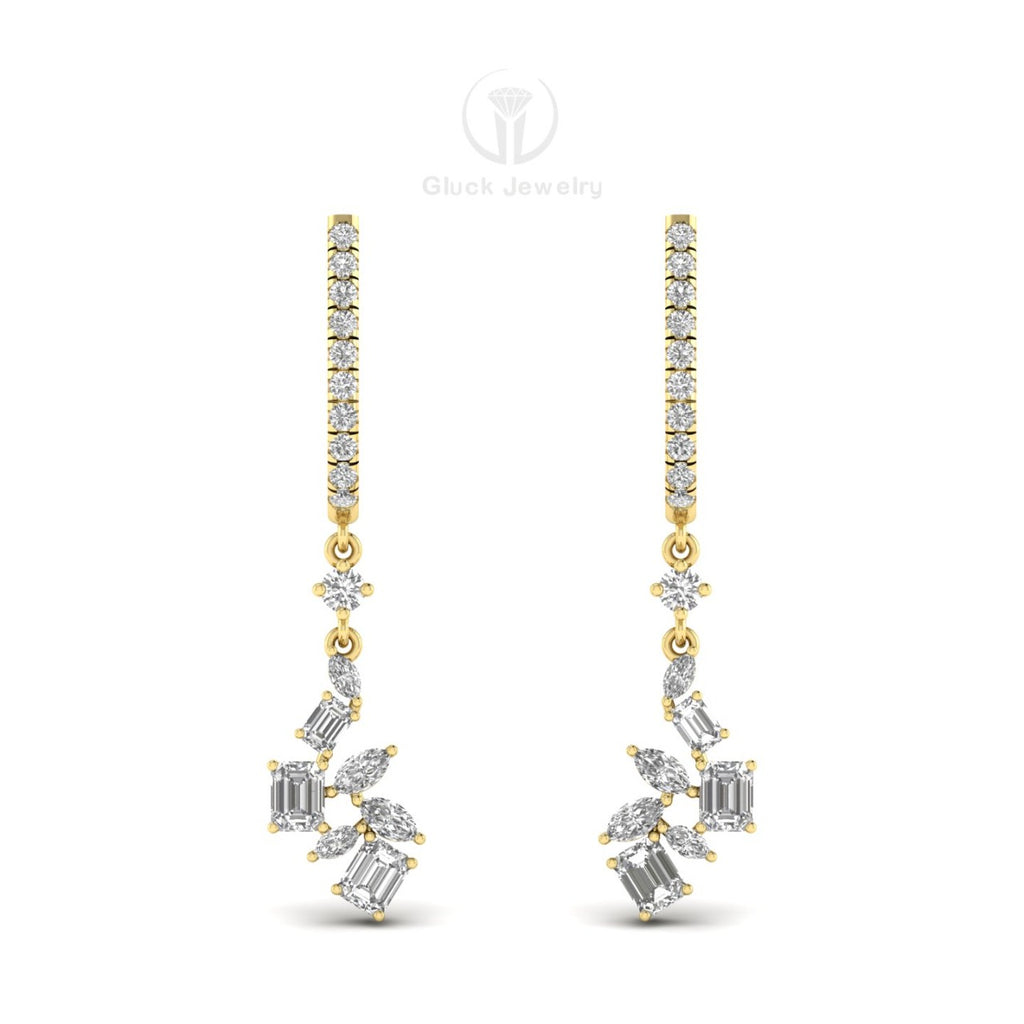 Emerald, Marquise and Round Diamond Earring image 3