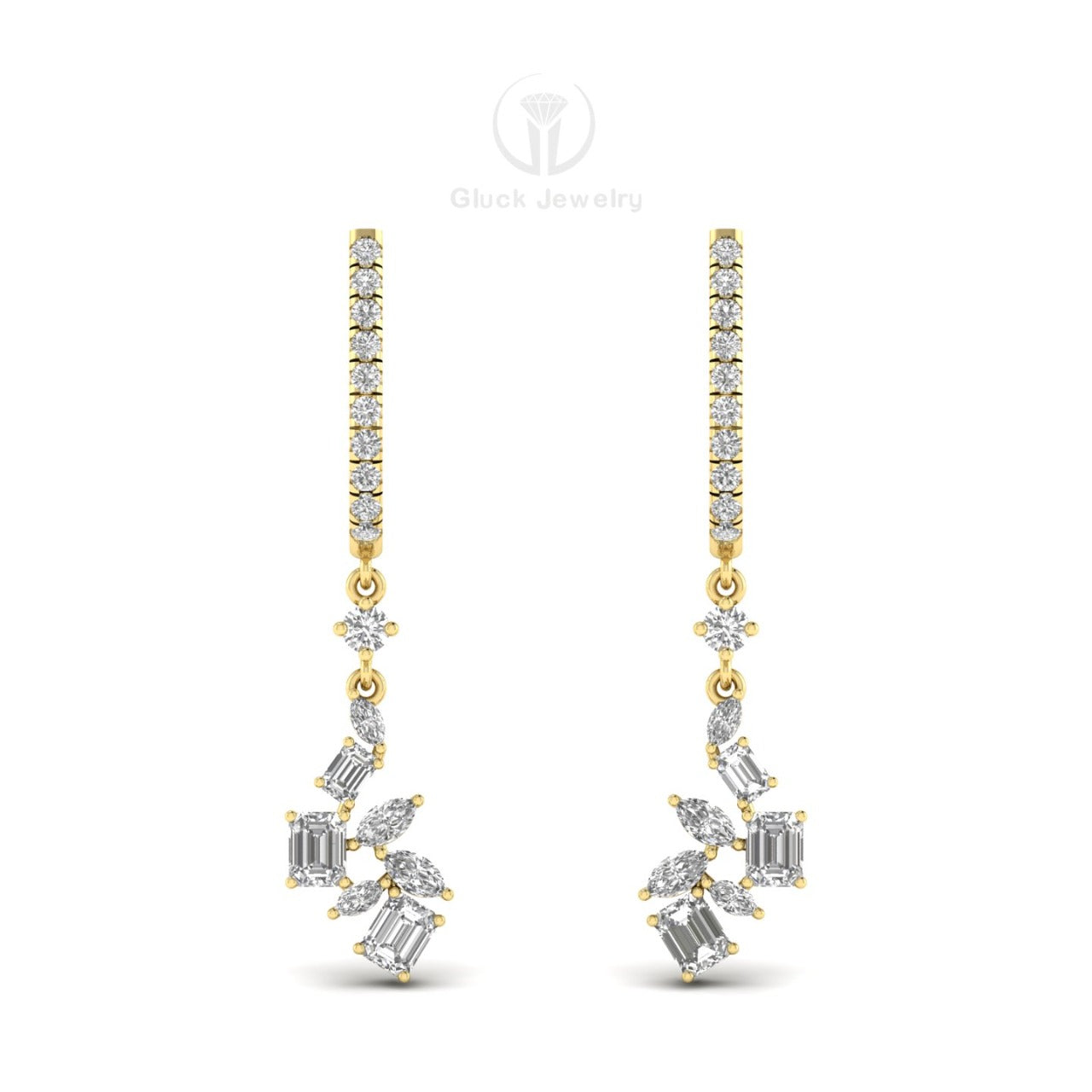 Emerald, Marquise and Round Diamond Earring image 3