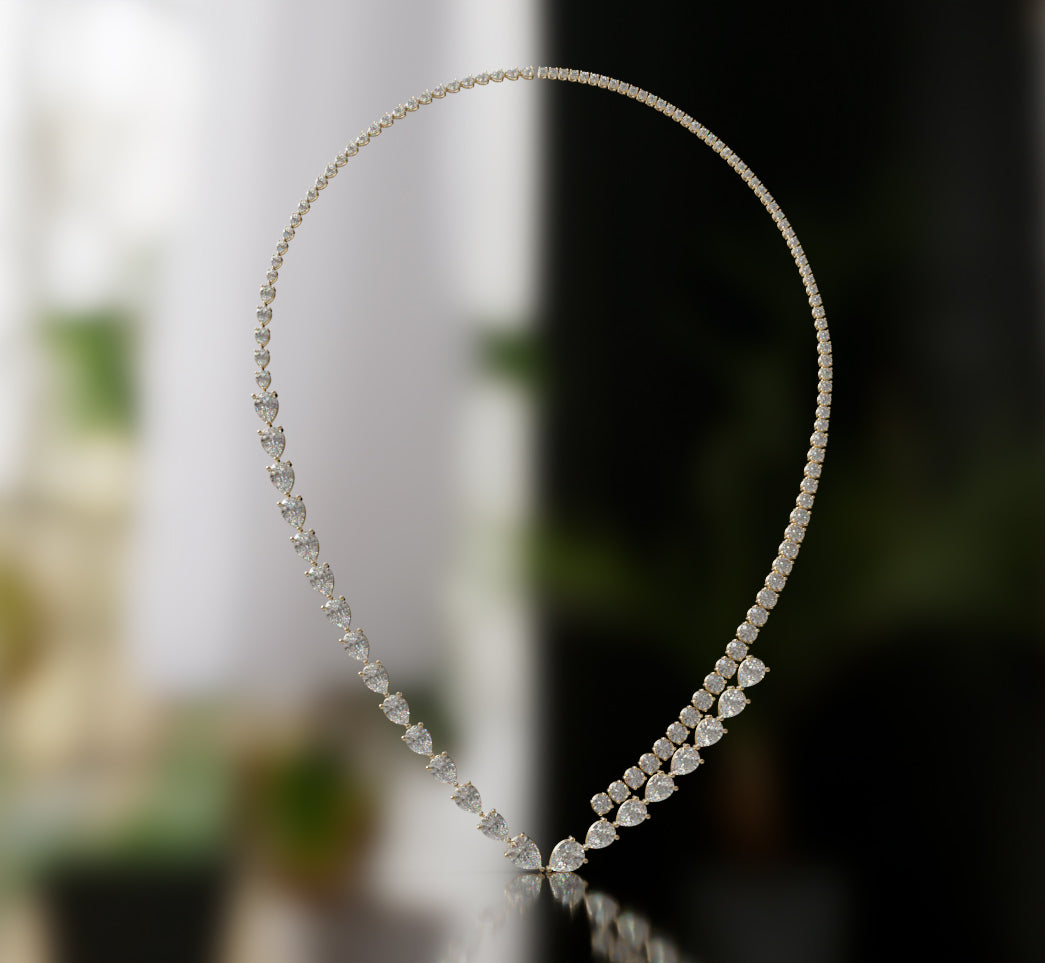 Double Row Pear and Round Diamond Tennis Necklace image 5