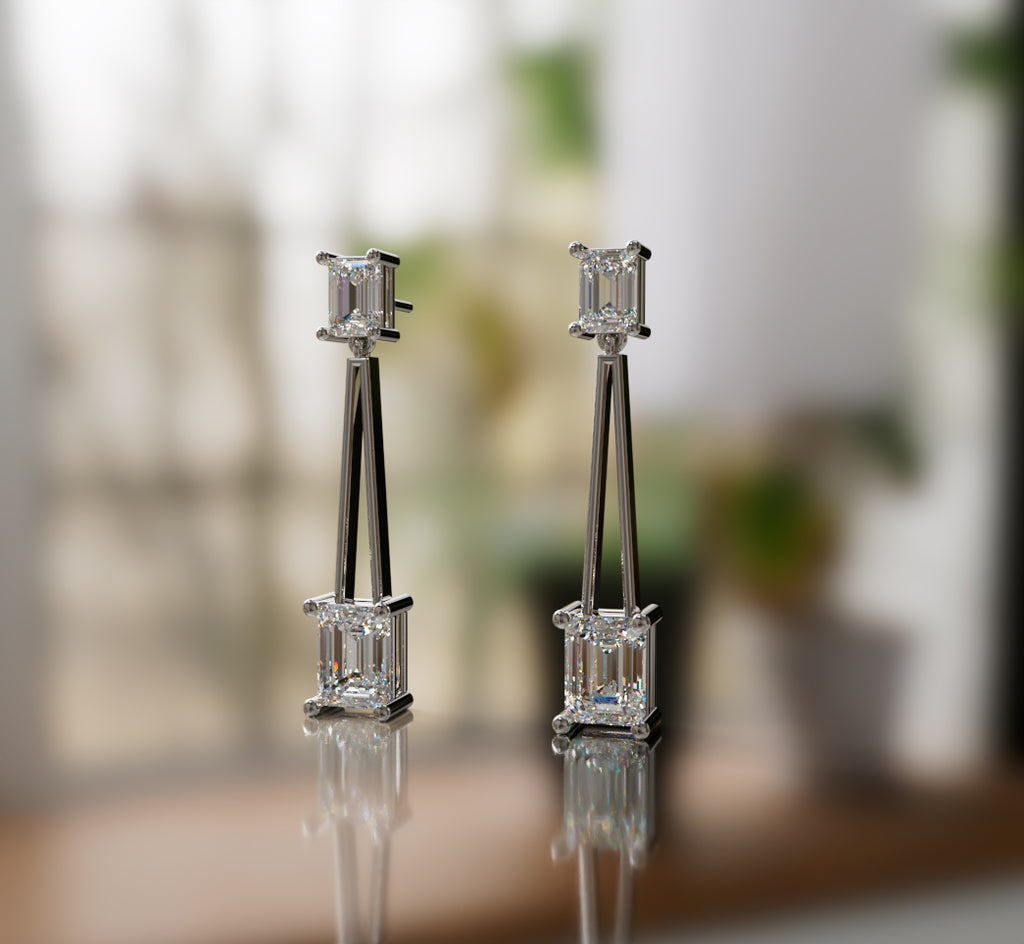 Triangle Shape Emerald  Diamond Earring image 7