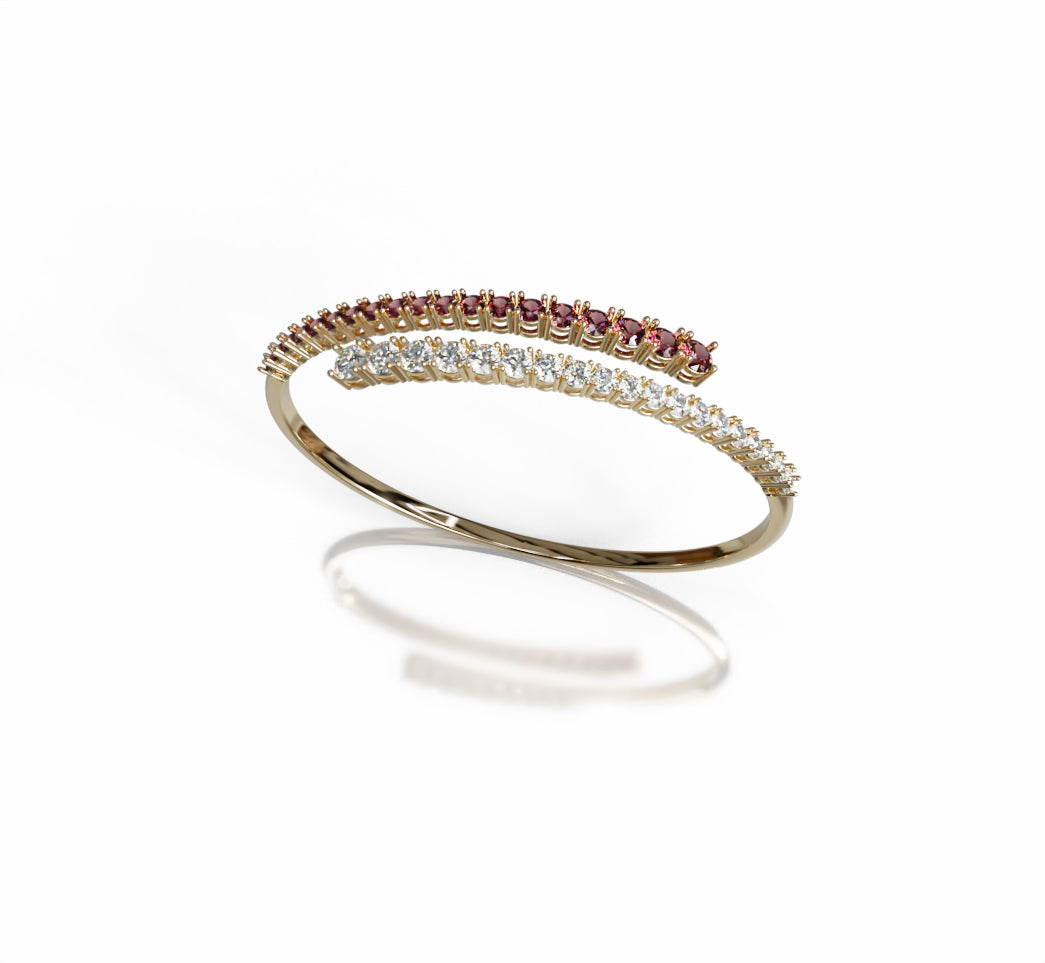 Single Row Wrap Garnet and Diamond Bangle image 4