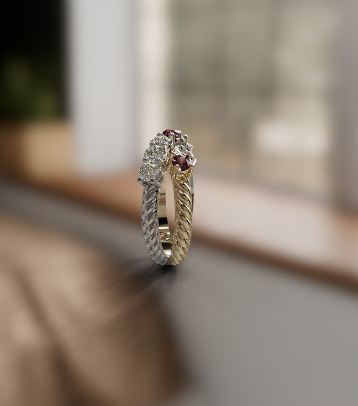 Rope Design Fancy Genuine Garnet and Diamond Criss Cross Ring image 7