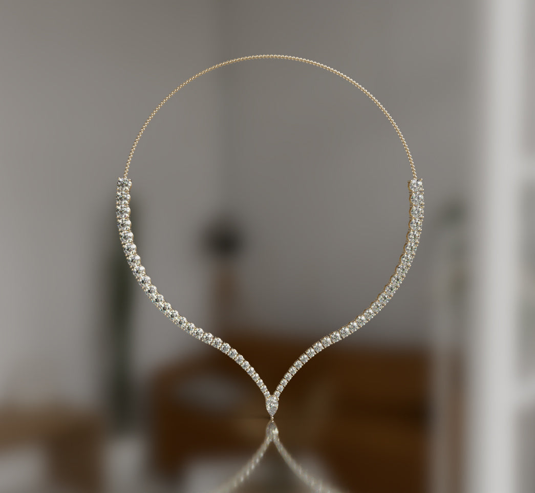 V Shape with Pear Diamond Necklace image 6