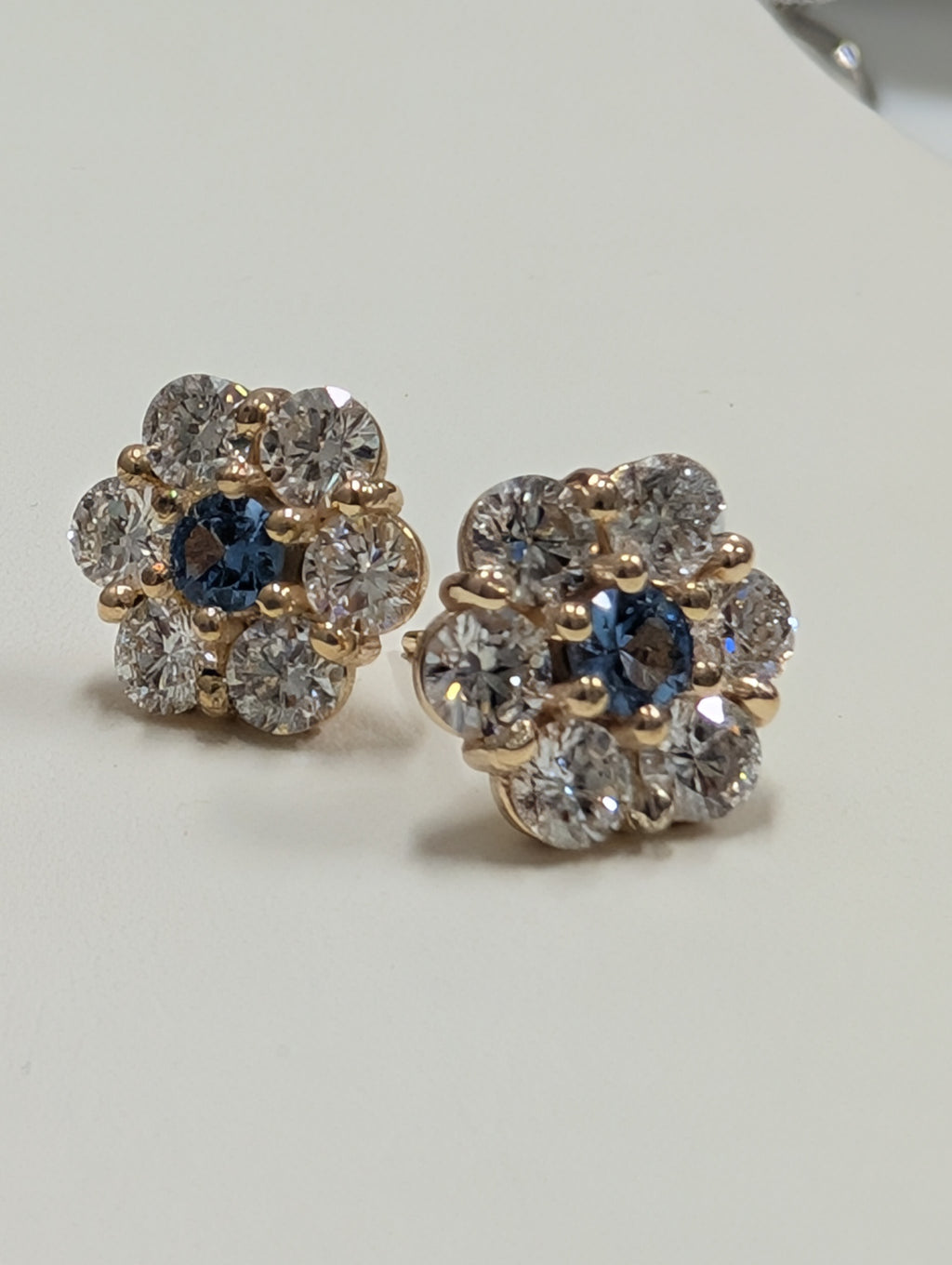 Flower Shaped Diamond & Blue Topaz Cluster Stud Earring image 1