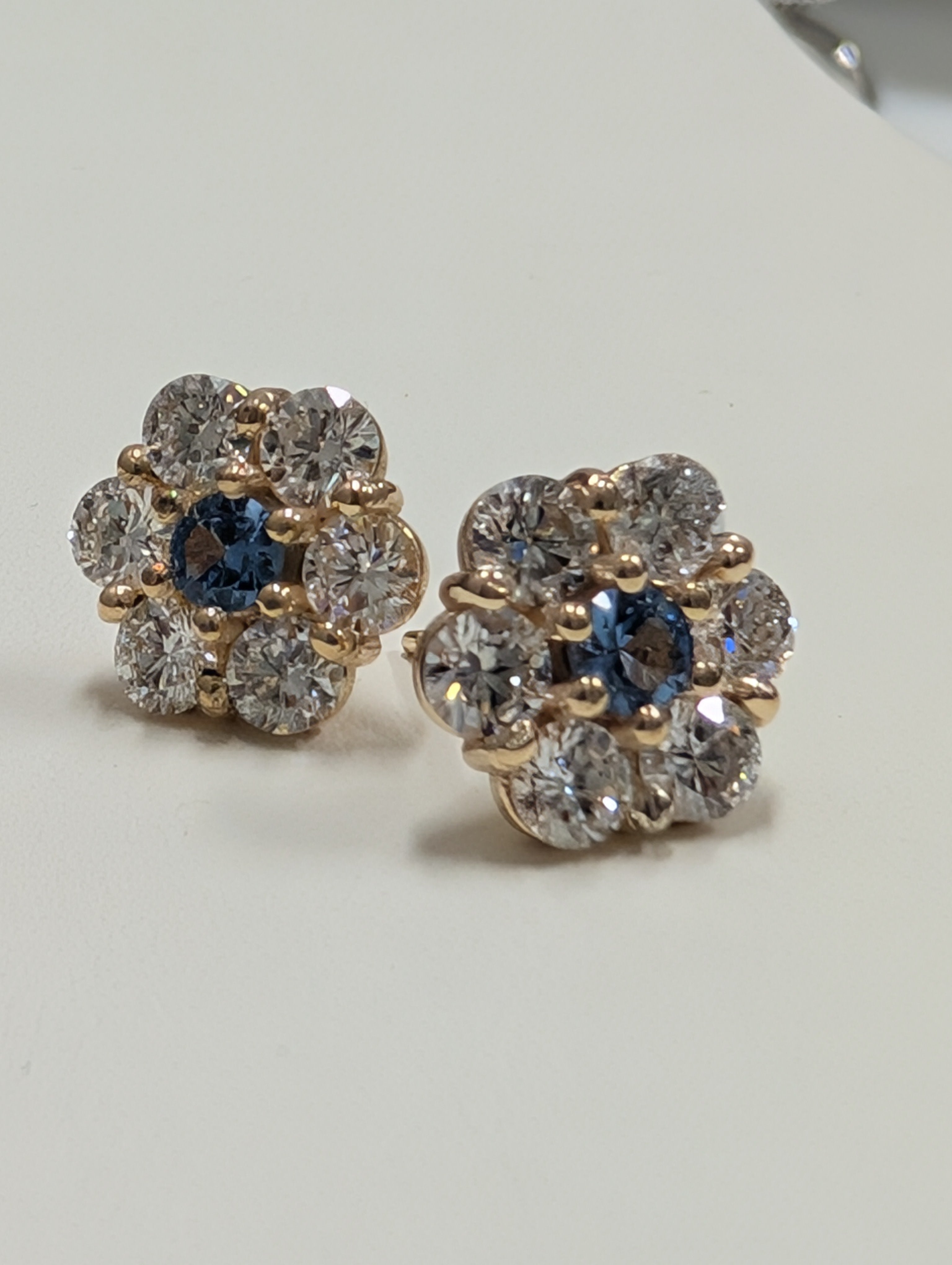 Flower Shaped Diamond & Blue Topaz Cluster Stud Earring image 1