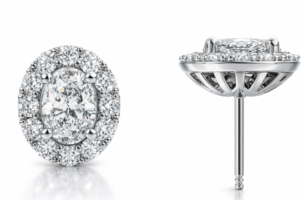 Oval Brilliance Diamond Halo Stud Earrings image 2