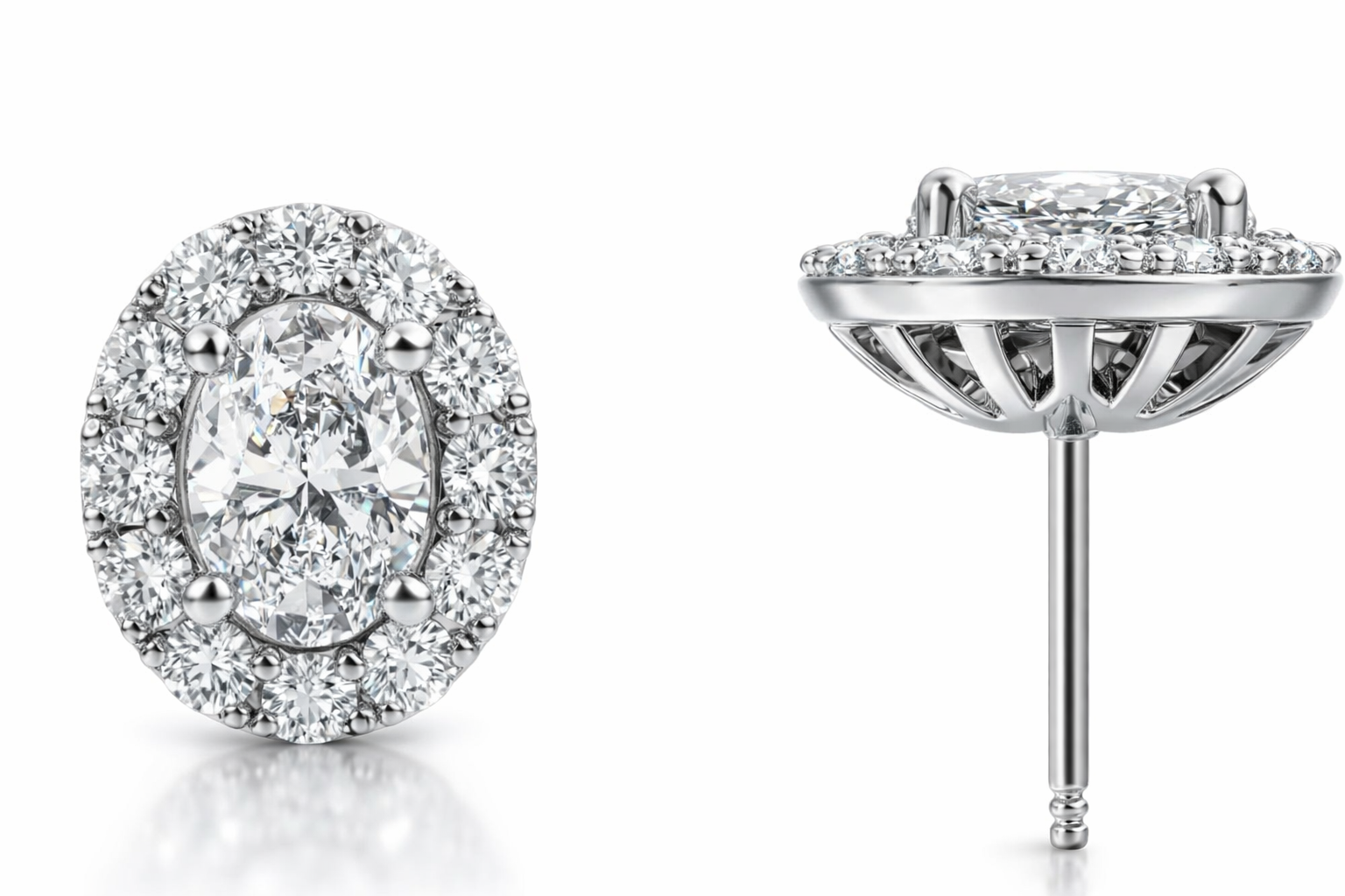 Oval Brilliance Diamond Halo Stud Earrings image 2