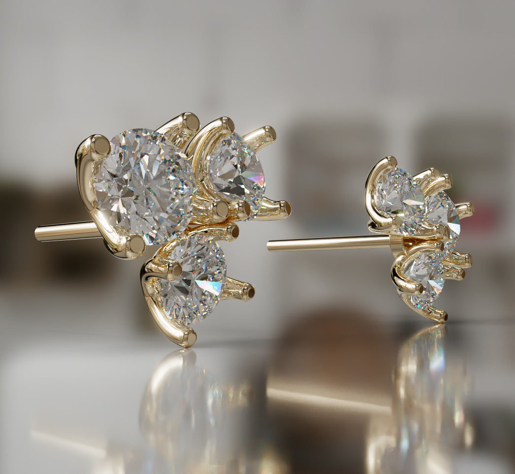 Three Stone Round Stud Earring image 7
