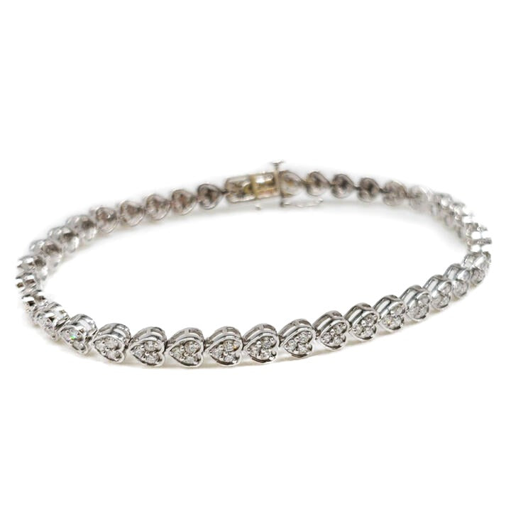Tennis Bracelet Heart shape with round Diamond in 14kt White Gold image 1