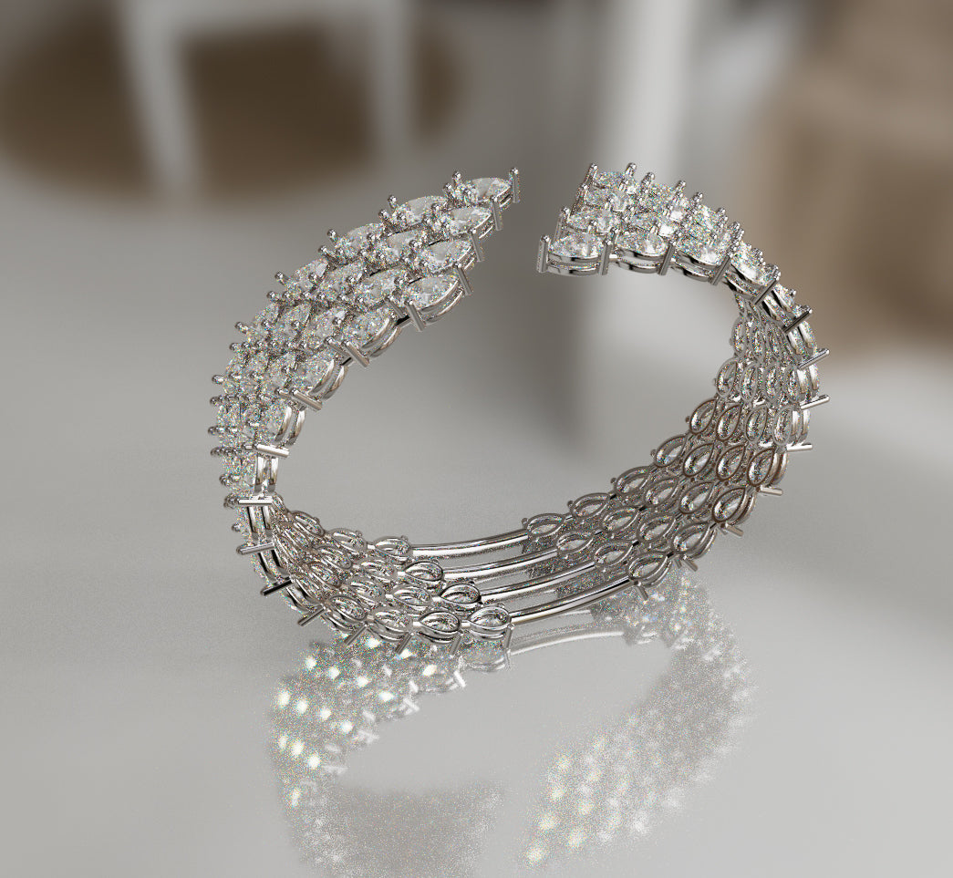 Fancy Pear Shapes Cluster Diamond Bangle image 8
