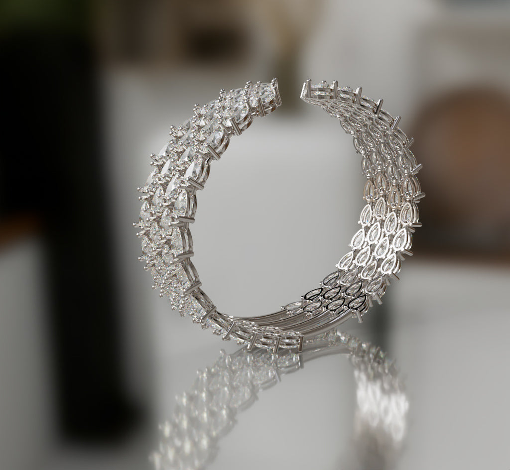 Fancy Pear Shapes Cluster Diamond Bangle image 6