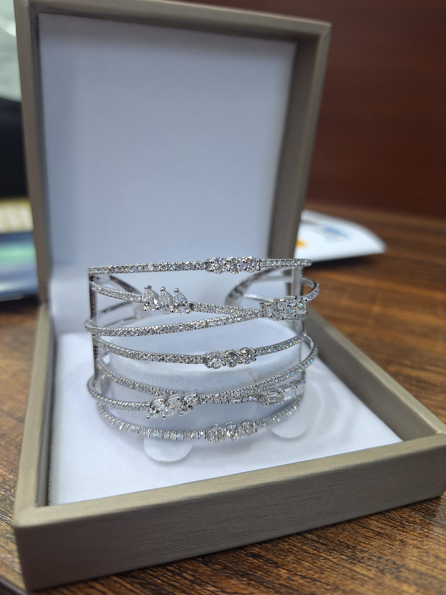 7 Rows Fancy Shapes Diamonds Cuff Bangle image 7