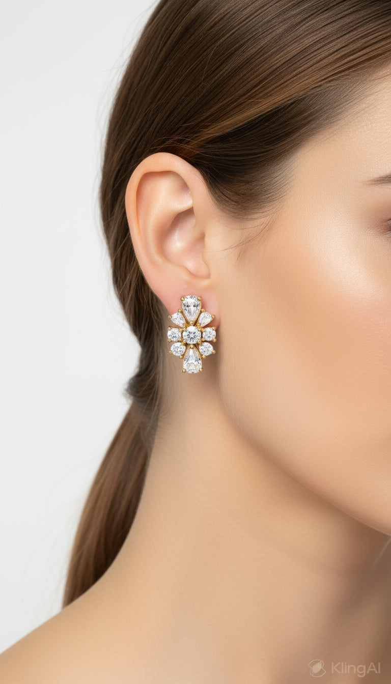 Crown�Bloom Cluster Diamond Earrings image 2