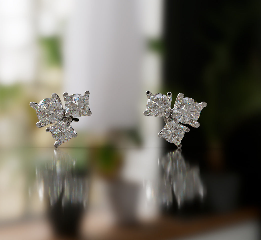 Three Stone Round Stud Earring image 6