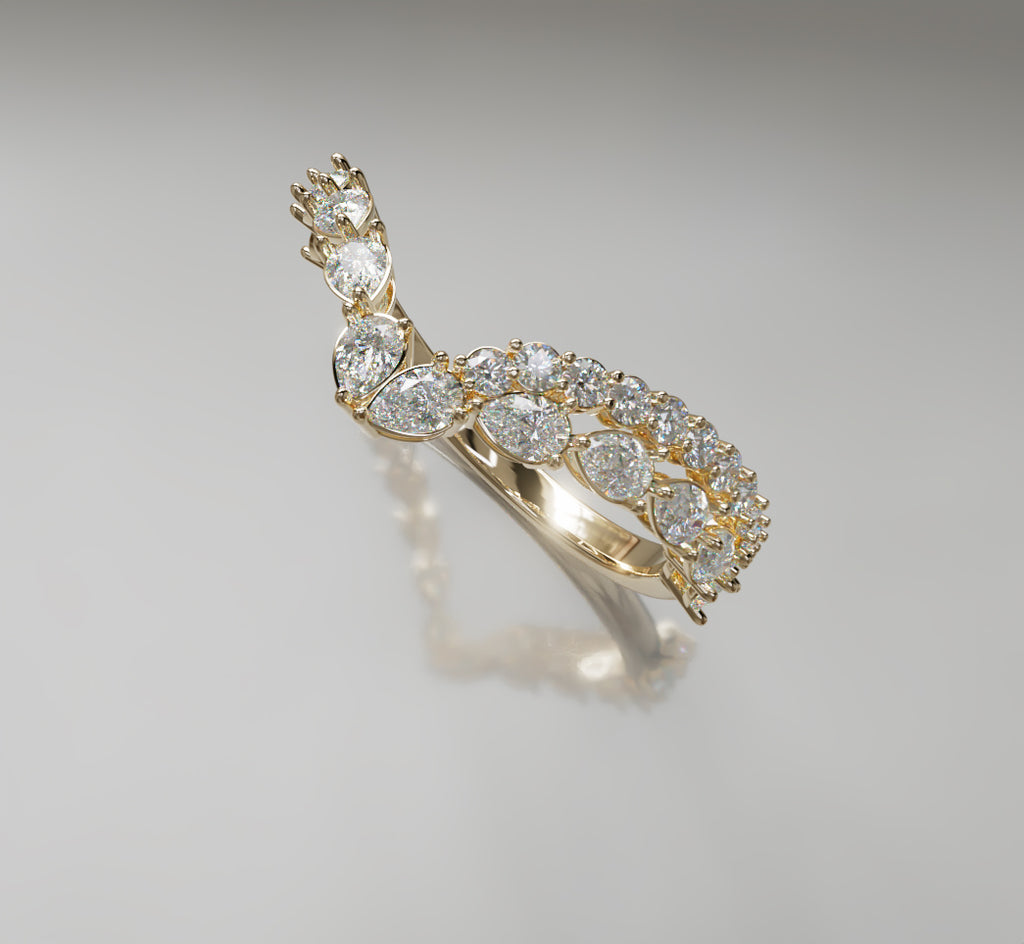 V Shape Pear Shapes and Round Diamond Ring image 8