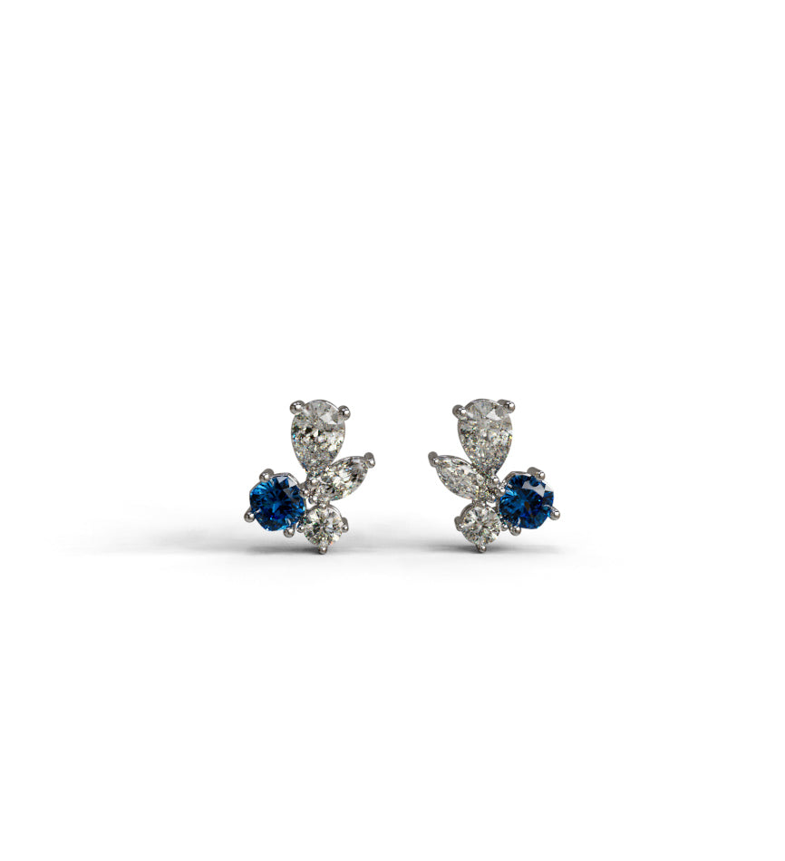 Mix Fancy Shapes Diamond and Blue Sapphire Stud Earring image 2