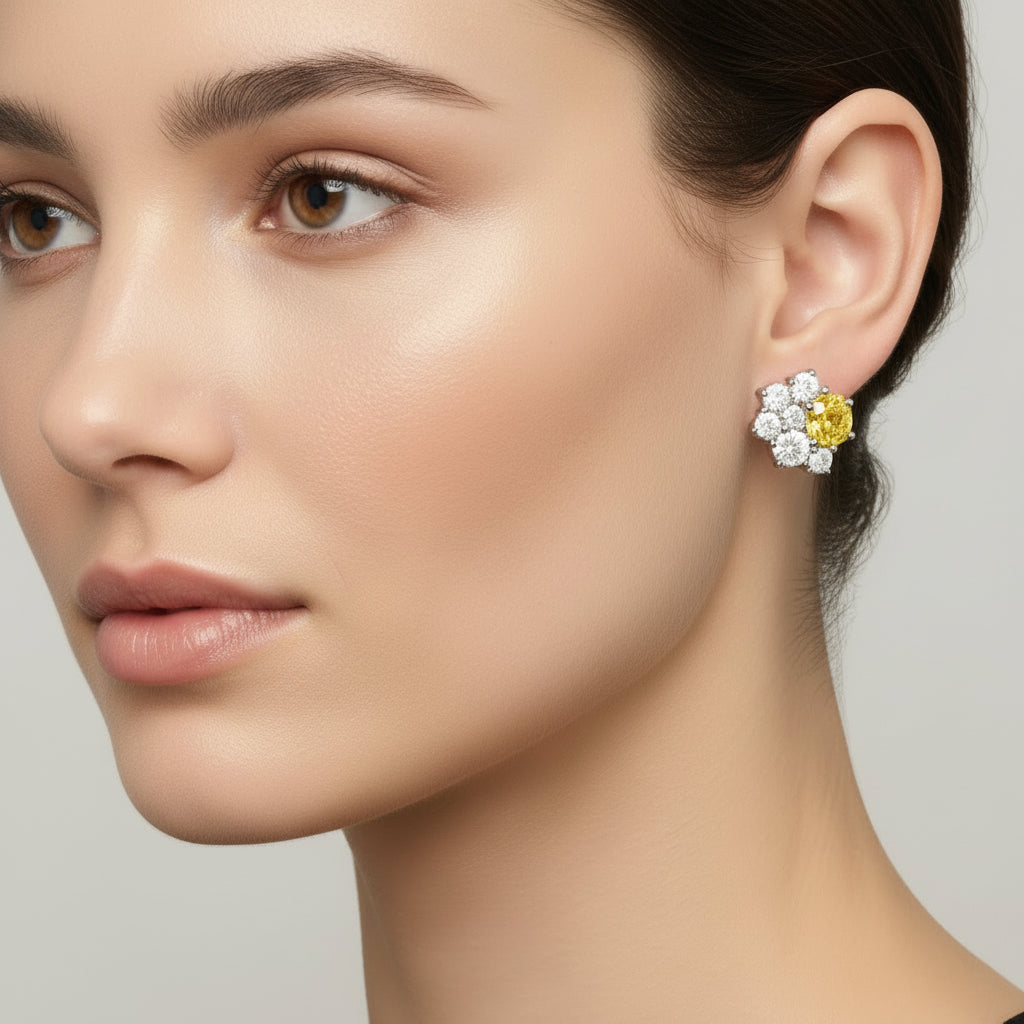 Aurora Bloom Cushion-Center Diamond Floral Cluster Studs image 7