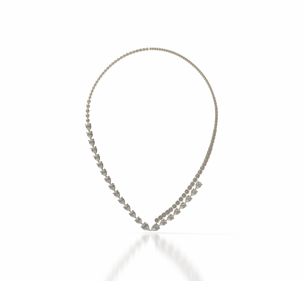 Double Row Pear and Round Diamond Tennis Necklace image 12