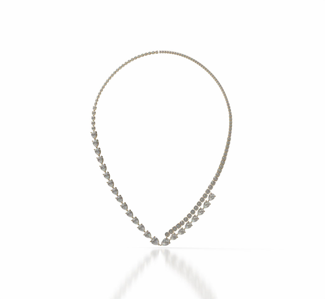 Double Row Pear and Round Diamond Tennis Necklace image 12