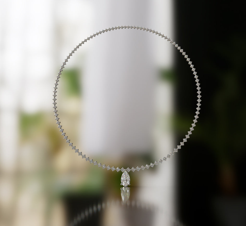 Tapered Link Pear Diamond  Necklace image 6
