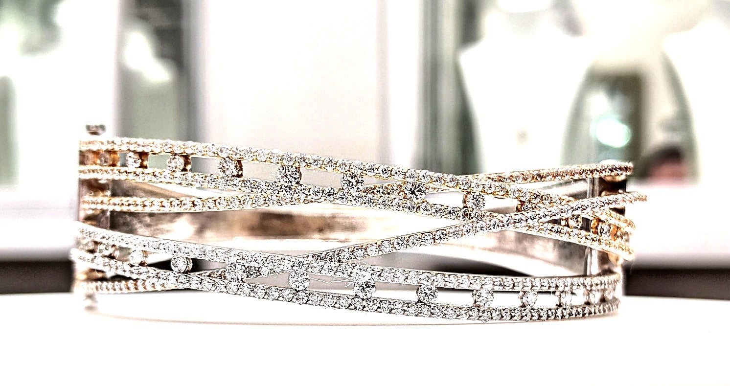 14KT Gold Criss Cross Diamond Bangle image 0