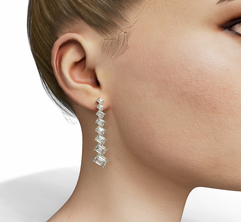 Emerald Zig Zag Tapered Diamond Dangle Earring image 5