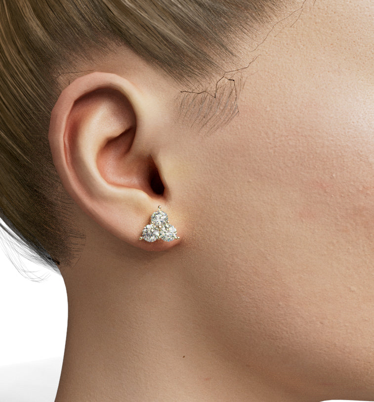 Three 1ct Round Diamond Stud Earring image 0