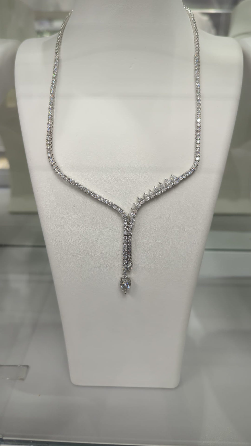 Pear Shape and Round Diamond Tennis Necklace image 0