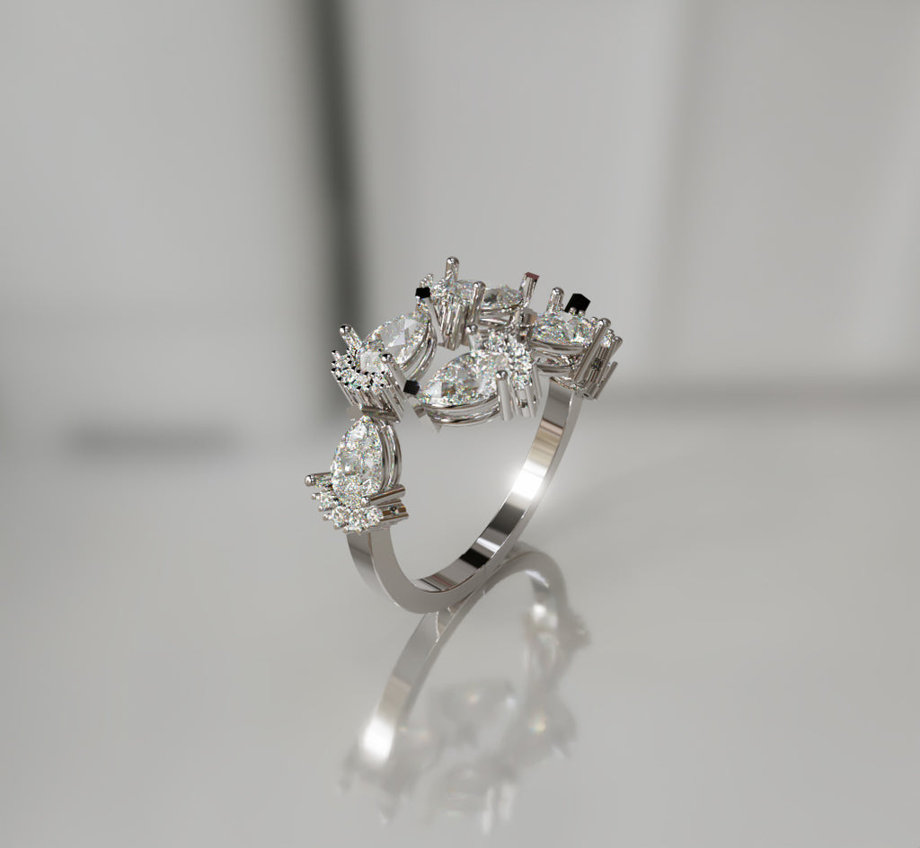 Pear and Round Curved Diamond Ring image 14