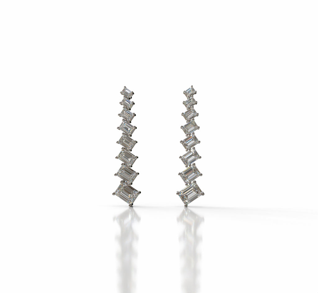 Emerald Zig Zag Tapered Diamond Dangle Earring image 7