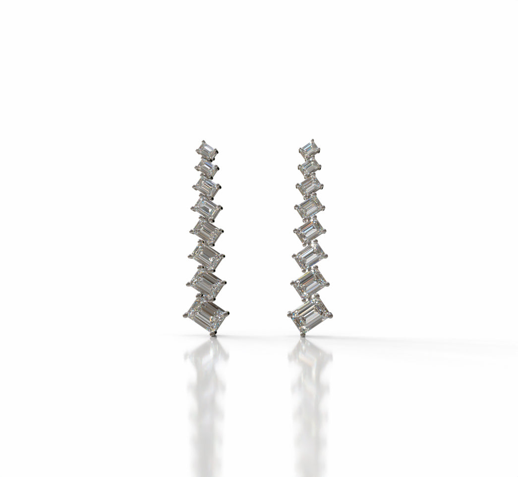 Emerald Zig Zag Tapered Diamond Dangle Earring image 7