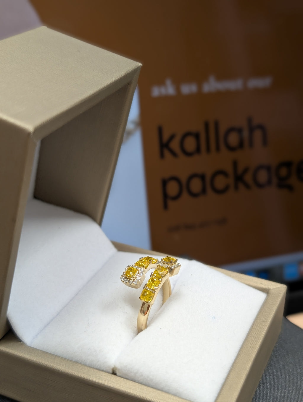 Yellow Cushion Cut Diamond Halo Split Ring image 2