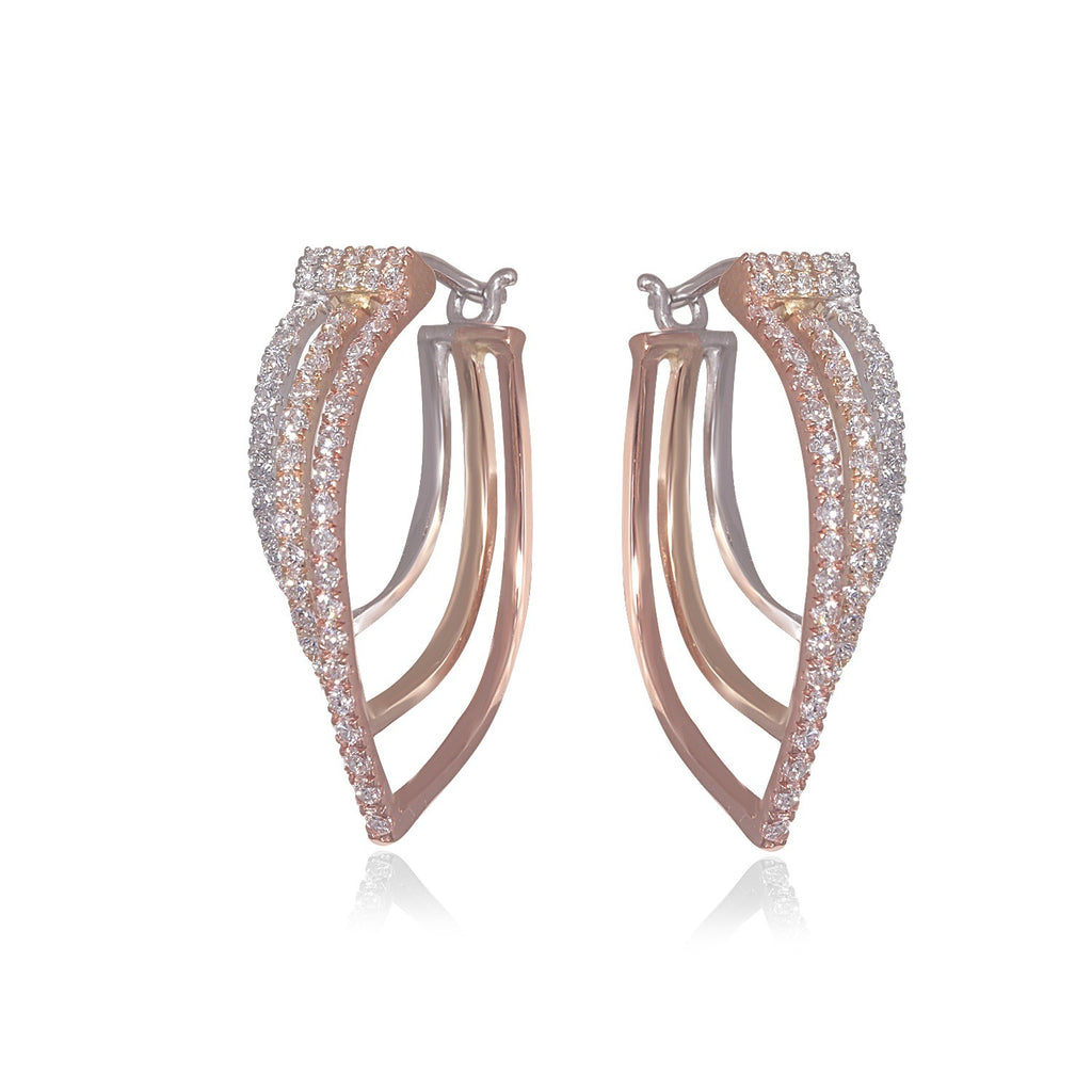 Triple-Color Gold Diamond Hoop Earring image 0