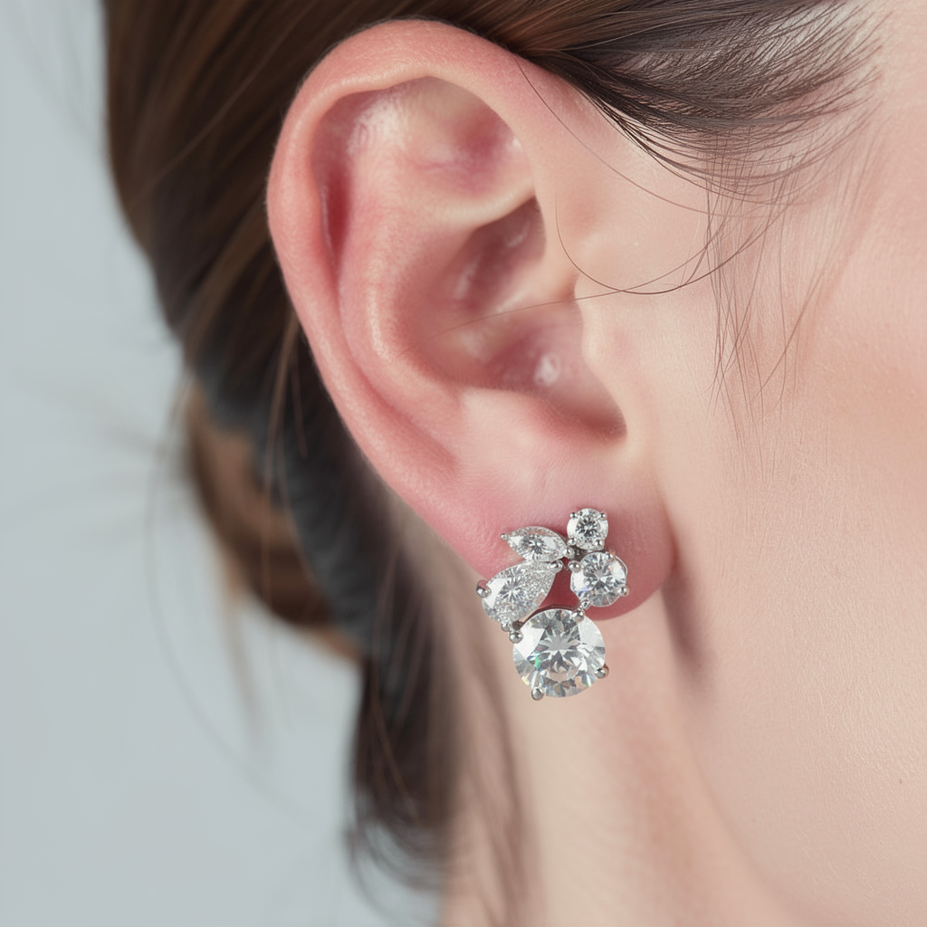 Round & Fancy Shape Diamond Cluster Stud Earring image 0