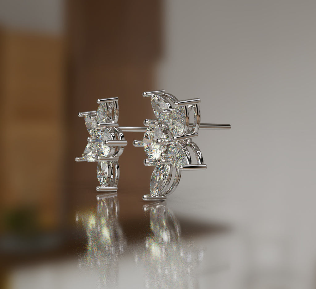 Pear & Marquise Diamond Cluster Stud  Earring image 2