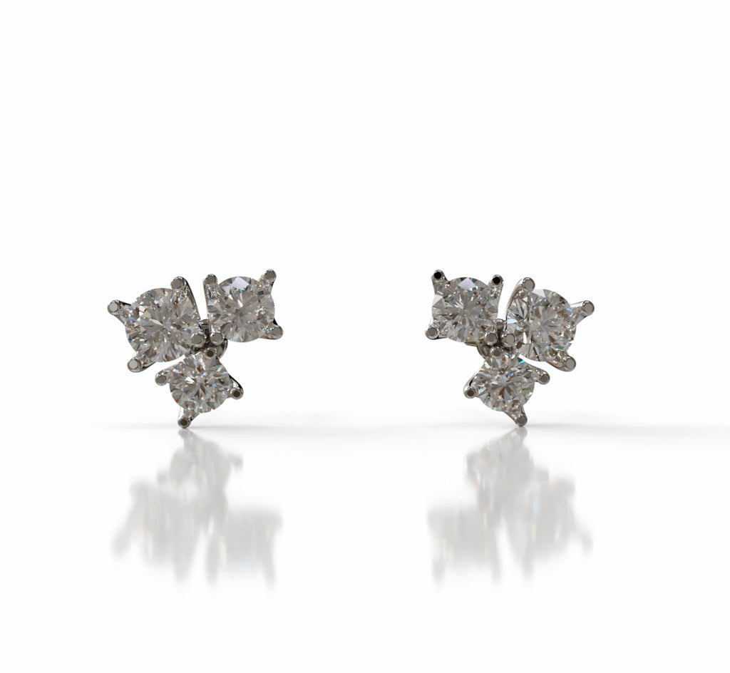 Three Stone Round Stud Earring image 5