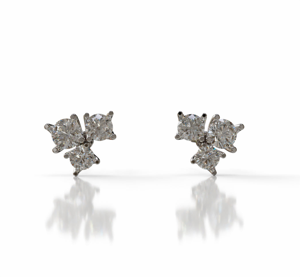Three Stone Round Stud Earring image 5