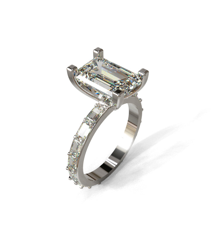3ct Emerald Cut Center & Emerald Sides Diamond Engagement Ring image 7