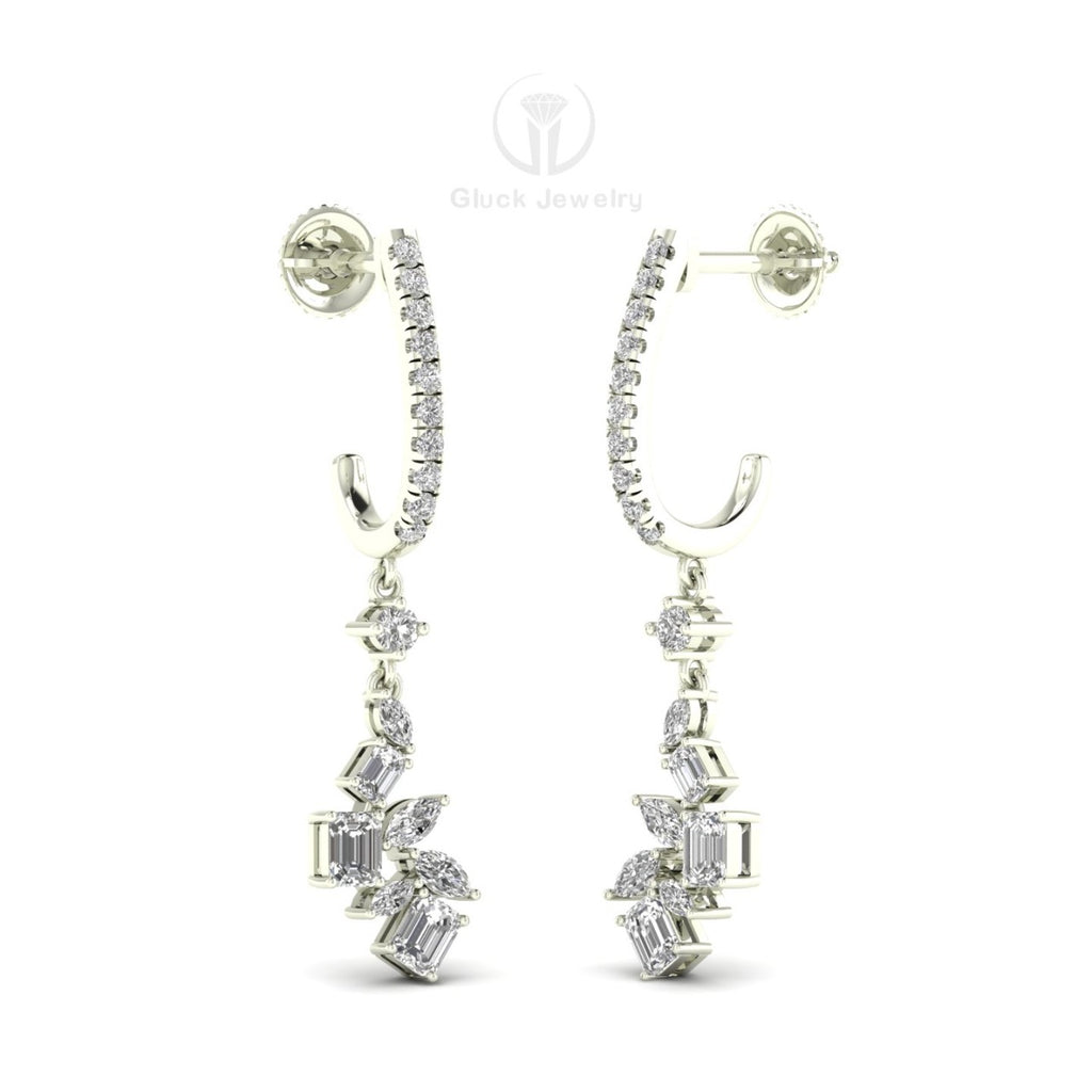 Emerald, Marquise and Round Diamond Earring image 4