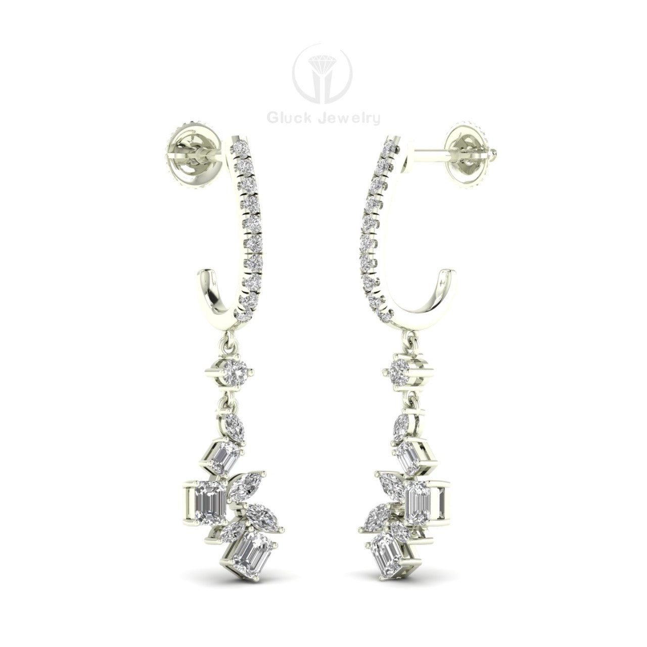 Emerald, Marquise and Round Diamond Earring image 4