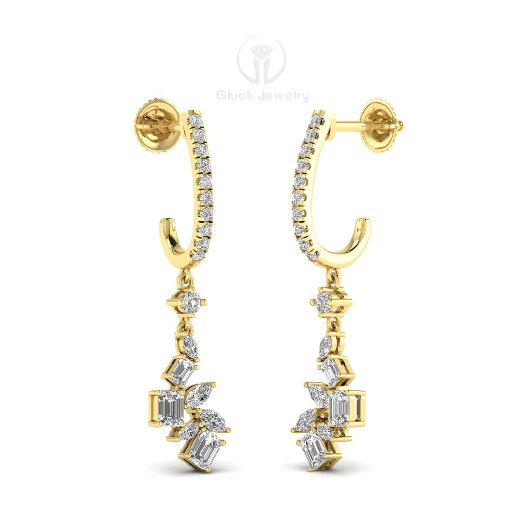 Emerald, Marquise and Round Diamond Earring image 5
