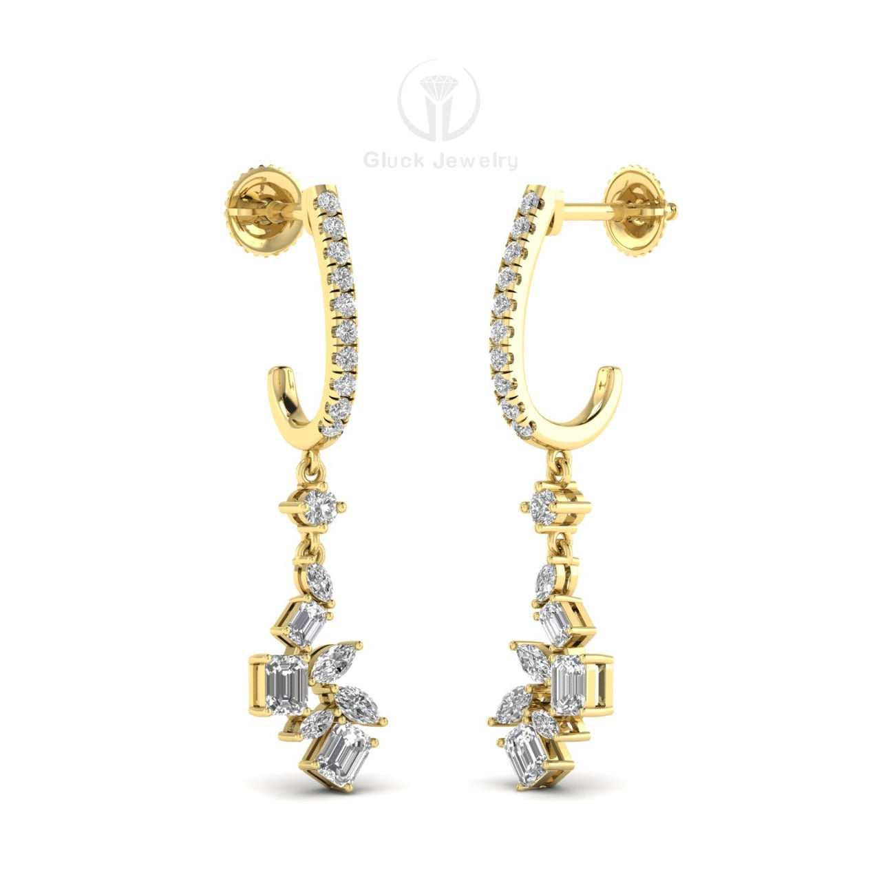 Emerald, Marquise and Round Diamond Earring image 5
