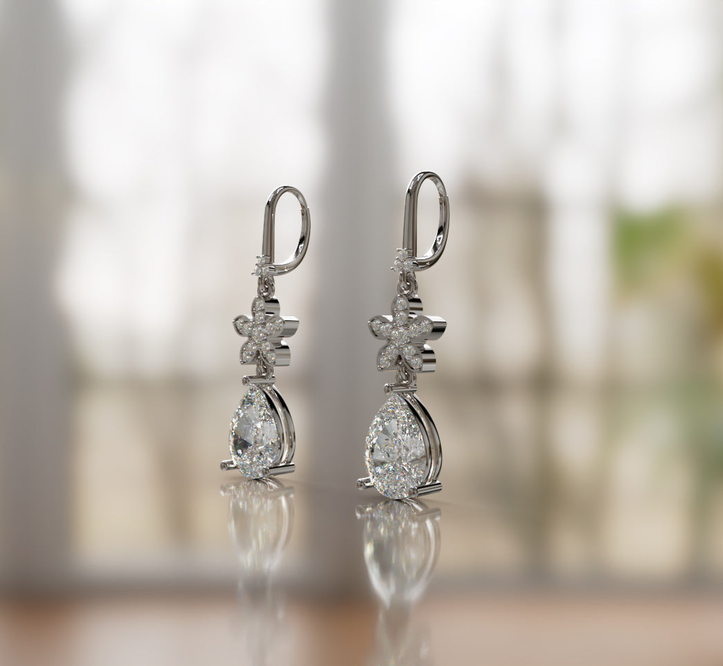 Flower Pear Diamond Dangle Earring image 8