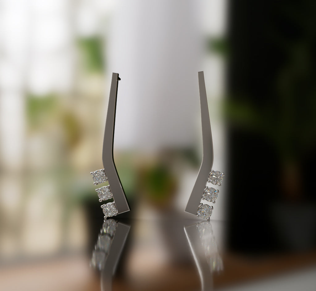 Solid Curved Diamond Earring image 5