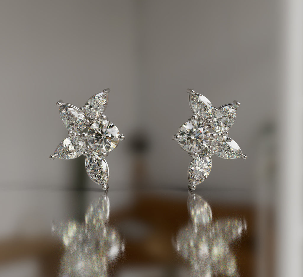 Pear & Marquise Diamond Cluster Stud  Earring image 1