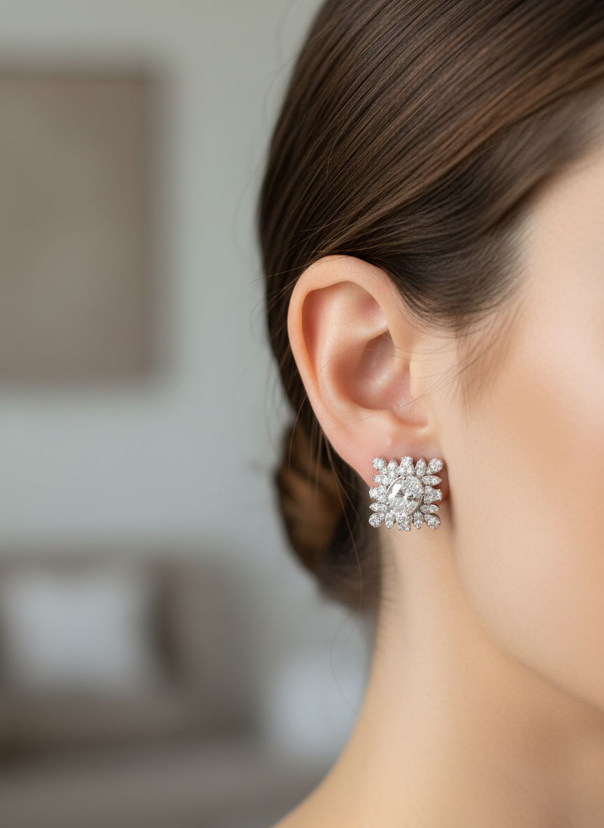 Oval Center Cluster Floral Stud Earring image 0