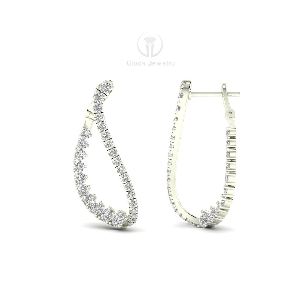 Diamond Inside & Out Drop Hoop Earrings image 3