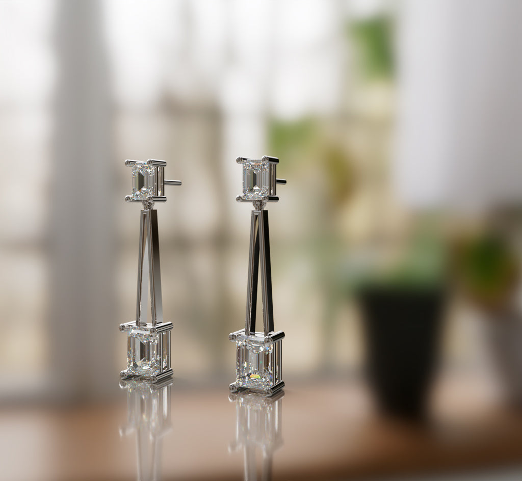 Triangle Shape Emerald  Diamond Earring image 9