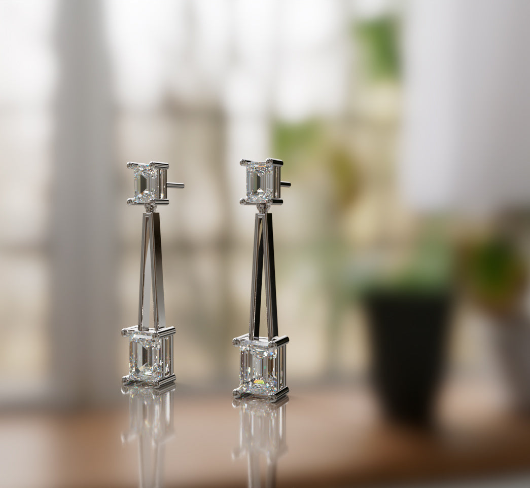 Triangle Shape Emerald  Diamond Earring image 9